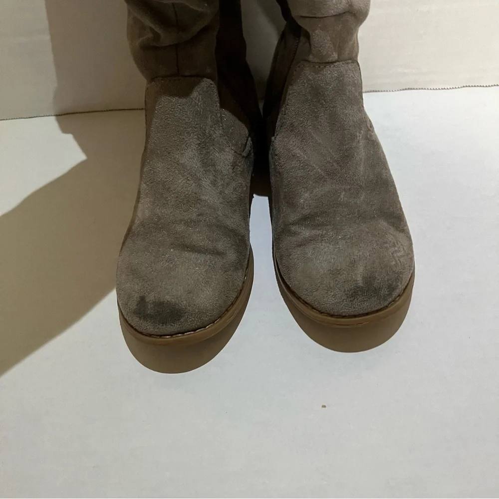 Olive & Edie Tessa Boots Brown Faux Fur Lined Mid Calf Boots Girls 1M Slouch Zip